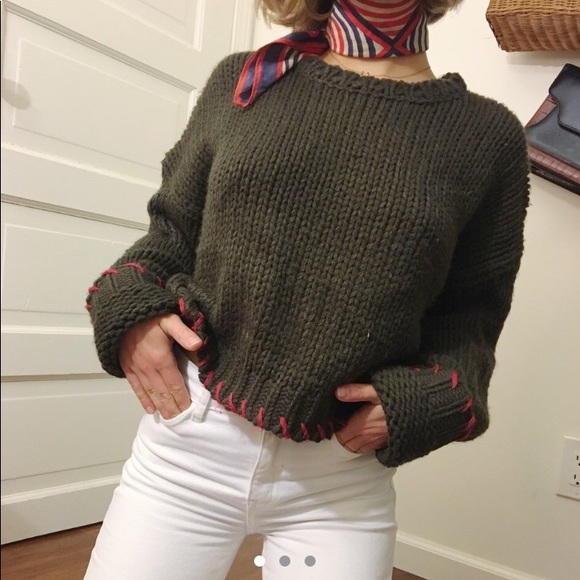Oversized crew neck knit brown sweater - Picture 1 of 3